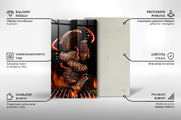 Skleněné krájecí prkénko Maso na grilu