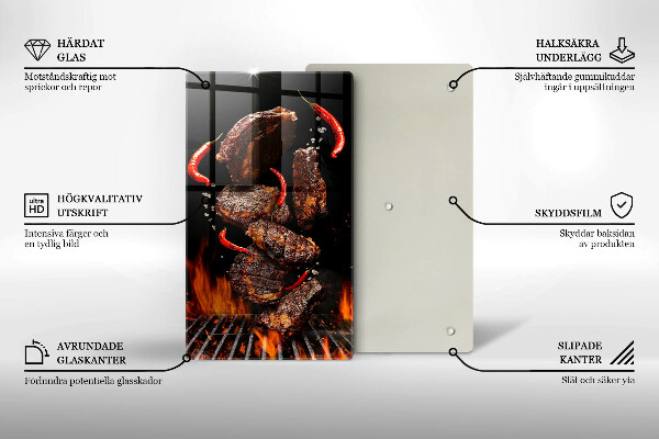 Skleněné krájecí prkénko Maso na grilu