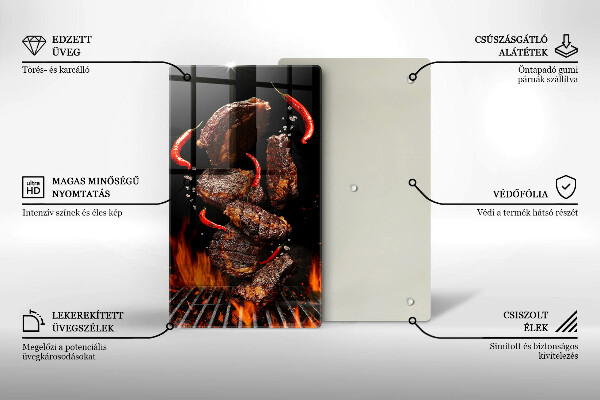 Skleněné krájecí prkénko Maso na grilu