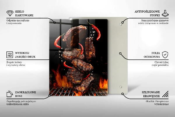 Skleněné krájecí prkénko Maso na grilu