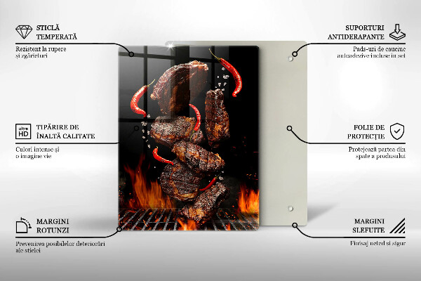 Skleněné krájecí prkénko Maso na grilu