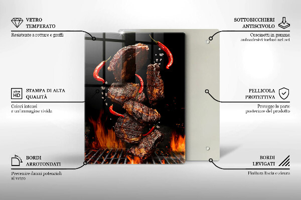 Skleněné krájecí prkénko Maso na grilu