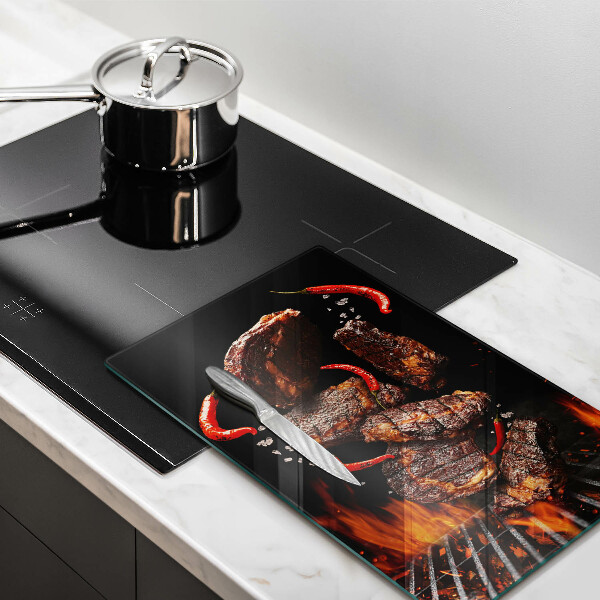 Skleněné krájecí prkénko Maso na grilu