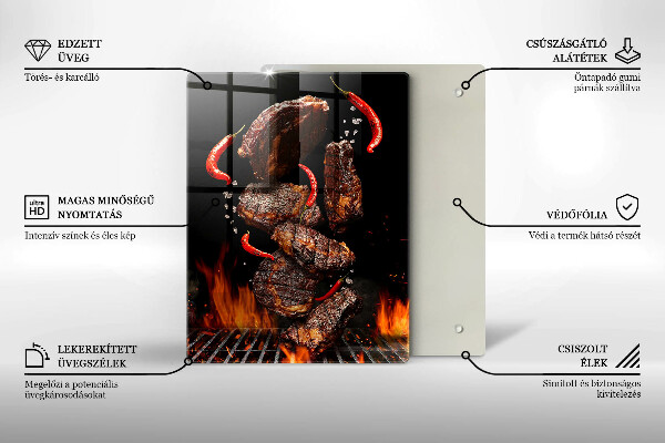 Skleněné krájecí prkénko Maso na grilu