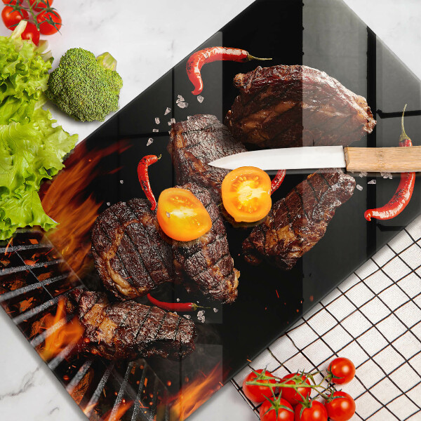 Skleněné krájecí prkénko Maso na grilu