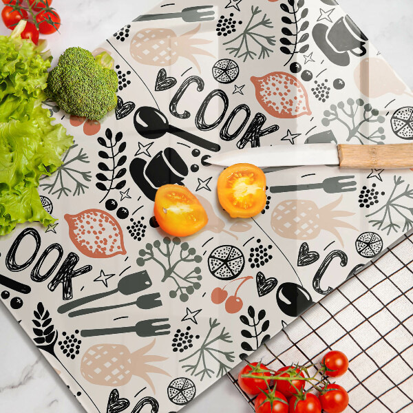 Skleněné krájecí prkénko Kreslený motiv kuchyně