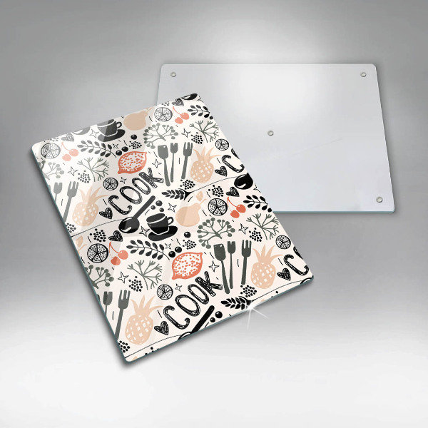 Skleněné krájecí prkénko Kreslený motiv kuchyně