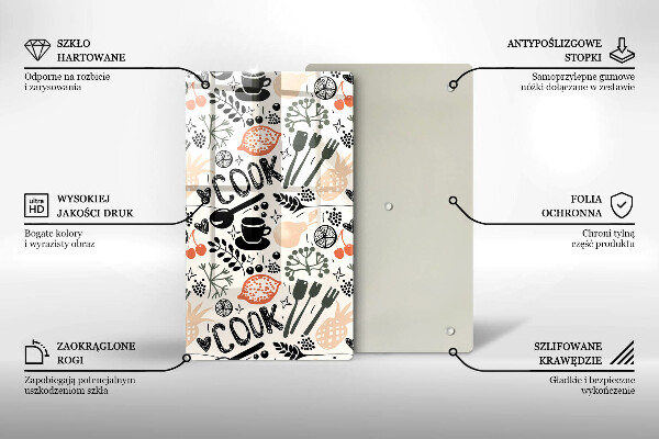 Skleněné krájecí prkénko Kreslený motiv kuchyně