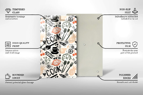 Skleněné krájecí prkénko Kreslený motiv kuchyně