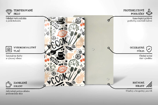 Skleněné krájecí prkénko Kreslený motiv kuchyně