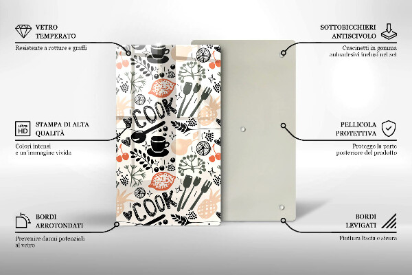 Skleněné krájecí prkénko Kreslený motiv kuchyně