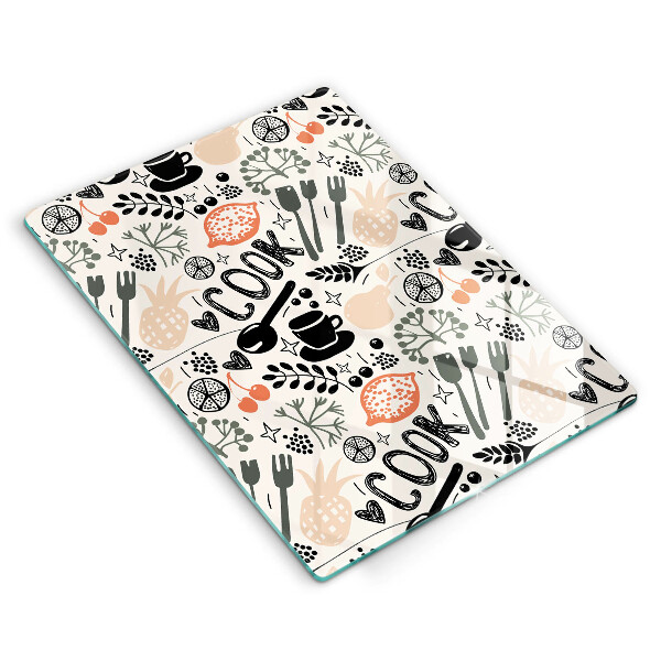 Skleněné krájecí prkénko Kreslený motiv kuchyně