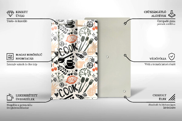 Skleněné krájecí prkénko Kreslený motiv kuchyně