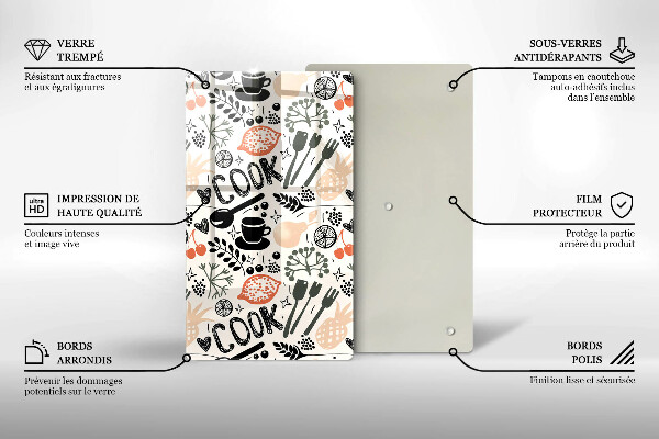 Skleněné krájecí prkénko Kreslený motiv kuchyně