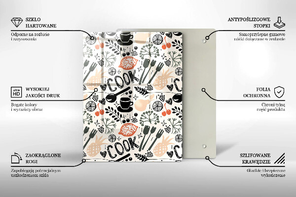 Skleněné krájecí prkénko Kreslený motiv kuchyně