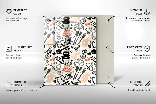 Skleněné krájecí prkénko Kreslený motiv kuchyně