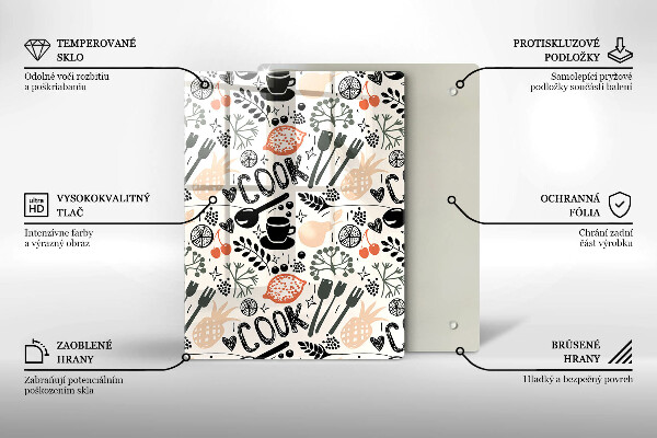 Skleněné krájecí prkénko Kreslený motiv kuchyně