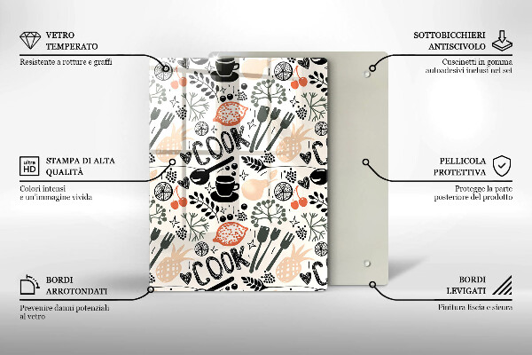 Skleněné krájecí prkénko Kreslený motiv kuchyně