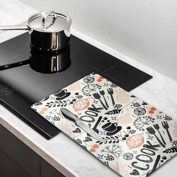 Skleněné krájecí prkénko Kreslený motiv kuchyně