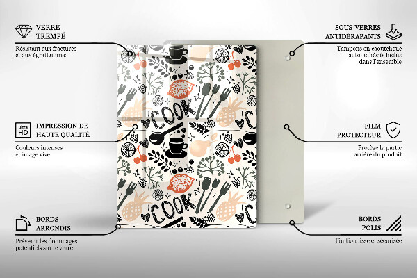 Skleněné krájecí prkénko Kreslený motiv kuchyně