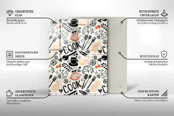 Skleněné krájecí prkénko Kreslený motiv kuchyně