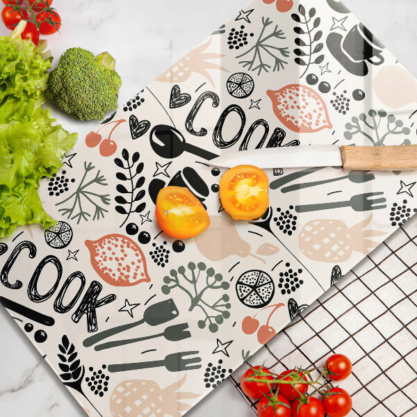 Skleněné krájecí prkénko Kreslený motiv kuchyně