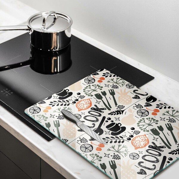 Skleněné krájecí prkénko Kreslený motiv kuchyně