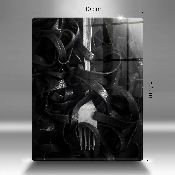 Skleněné krájecí prkénko Černé těstoviny a vidlička