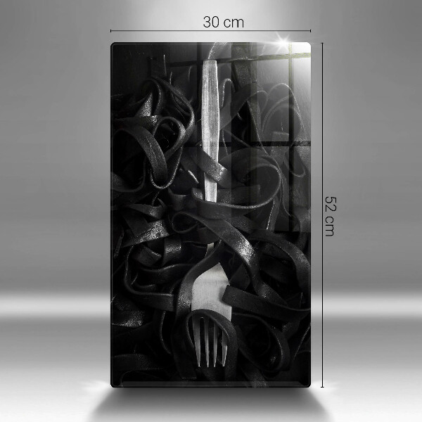 Skleněné krájecí prkénko Černé těstoviny a vidlička