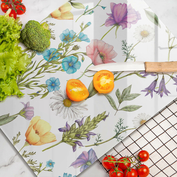 Skleněné krájecí prkénko Květiny ilustrace