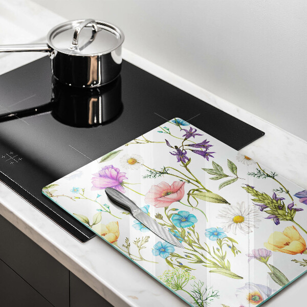 Skleněné krájecí prkénko Květiny ilustrace