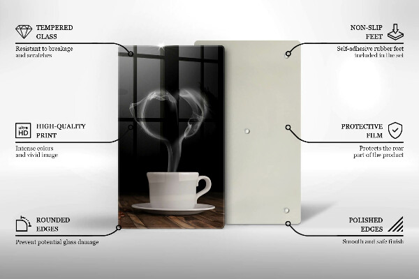 Skleněná krájecí deska Srdce šálku kávy