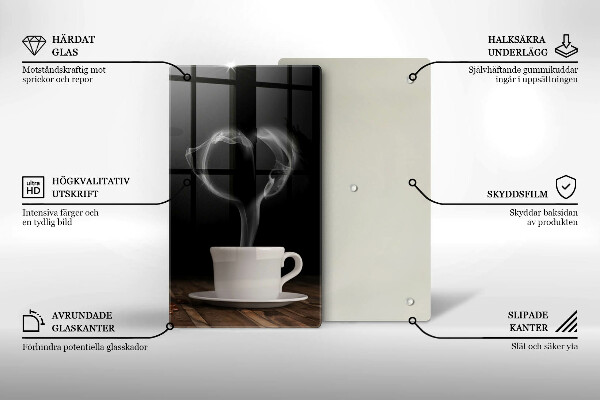 Skleněná krájecí deska Srdce šálku kávy