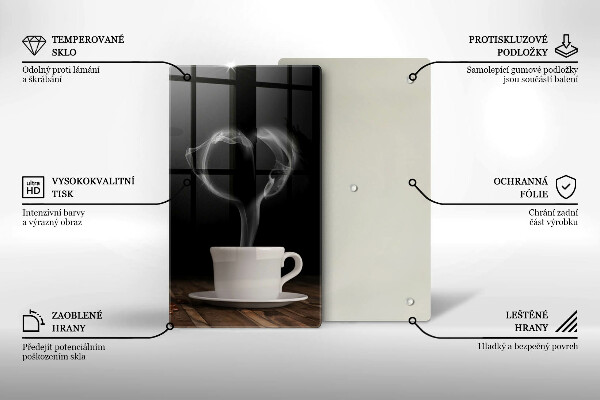 Skleněná krájecí deska Srdce šálku kávy