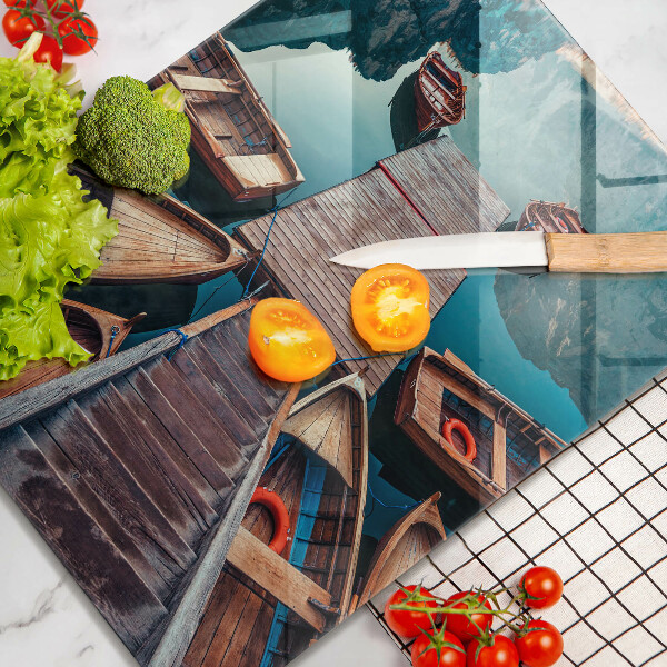 Skleněné krájecí prkénko Lodě na jezeře