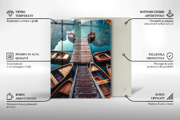 Skleněné krájecí prkénko Lodě na jezeře