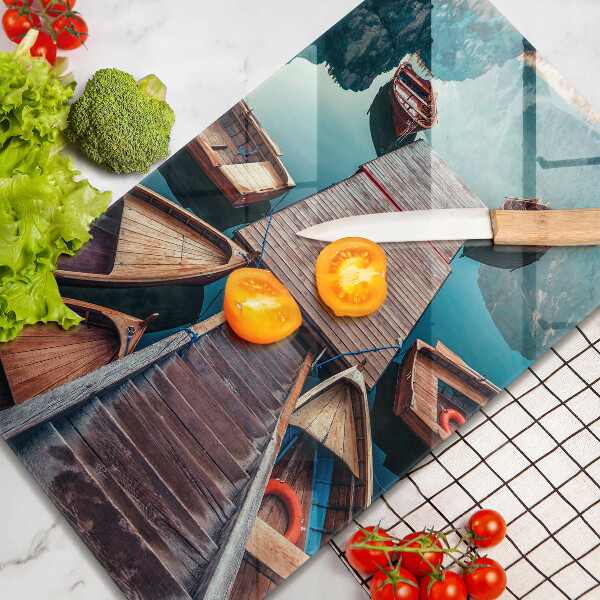 Skleněné krájecí prkénko Lodě na jezeře