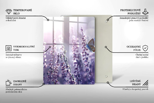 Skleněná krájecí deska Divoké květiny a motýl