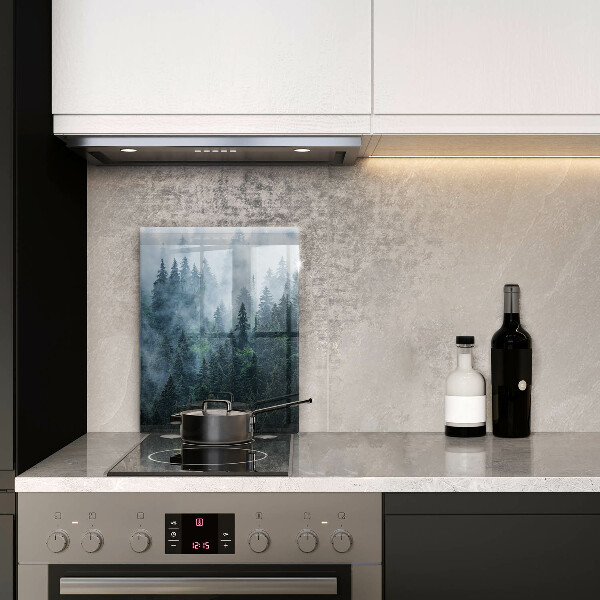 Skleněná krájecí deska Lesní stromy a mlha