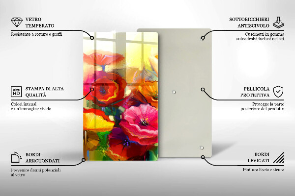 Skleněná krájecí deska Malované barevné květiny