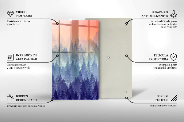 Skleněná krájecí deska Les při západu slunce