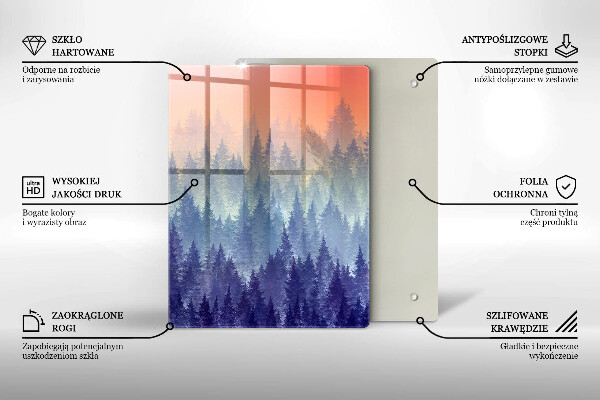 Skleněná krájecí deska Les při západu slunce