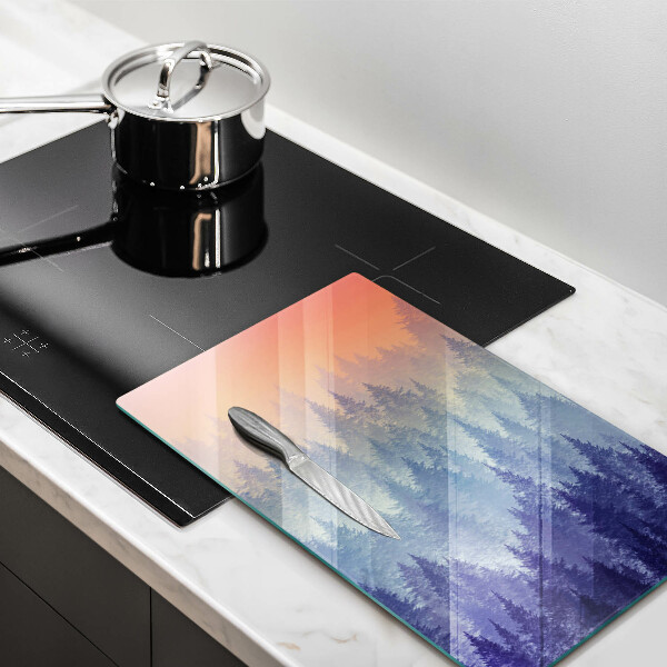 Skleněná krájecí deska Les při západu slunce