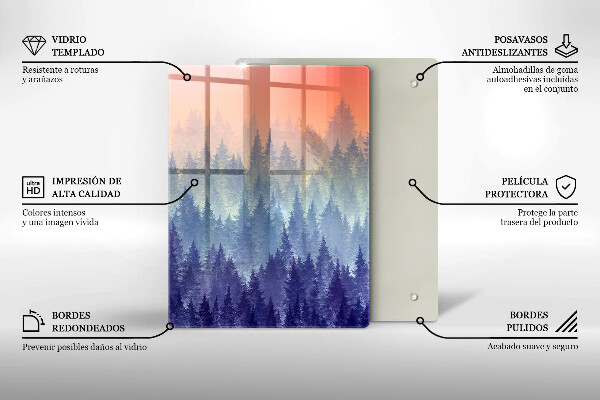 Skleněná krájecí deska Les při západu slunce