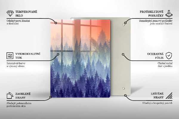 Skleněná krájecí deska Les při západu slunce
