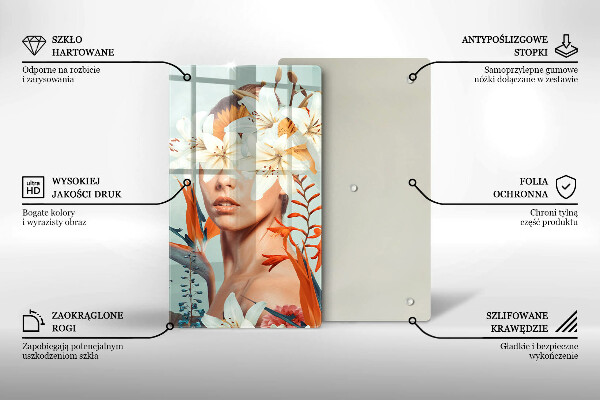 Skleněná krájecí deska Žena v květinách