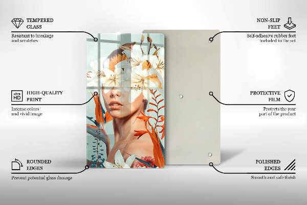 Skleněná krájecí deska Žena v květinách