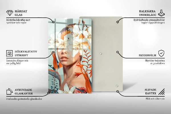 Skleněná krájecí deska Žena v květinách