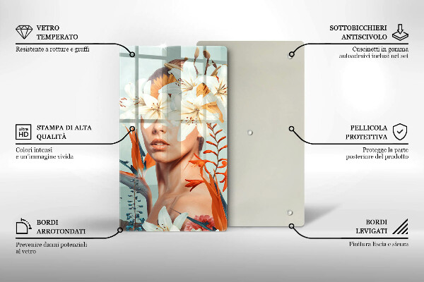 Skleněná krájecí deska Žena v květinách