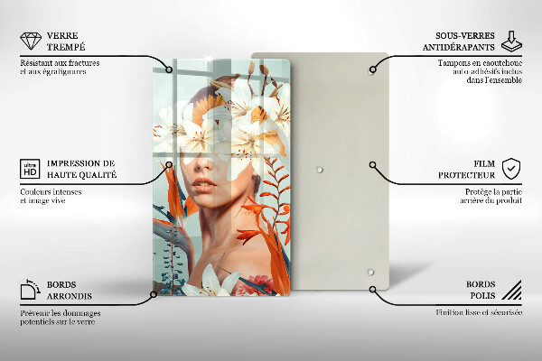 Skleněná krájecí deska Žena v květinách